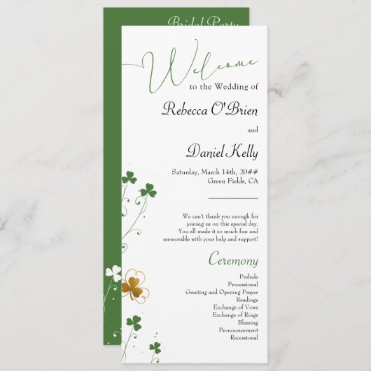 Shamrock Wildflower Elegant Wedding Program Kaart (Voorkant / Achterkant)