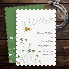 Shamrock Wildflower Green and Gold Wedding Kaart