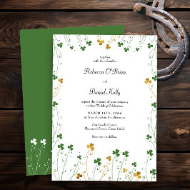 Shamrock Wildflower Green Gold Elegant Wedding Kaart