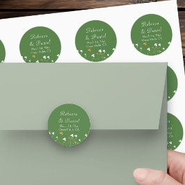 Shamrock Wildflower Groen Goud Bruiloft Ronde Sticker