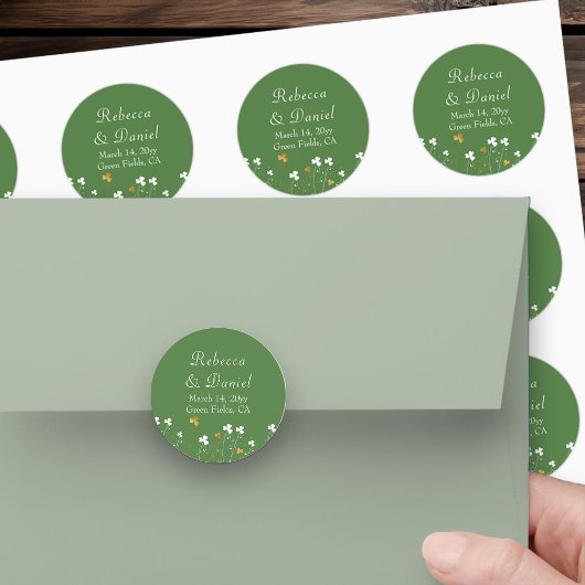 Shamrock Wildflower Groen Goud Bruiloft Ronde Sticker