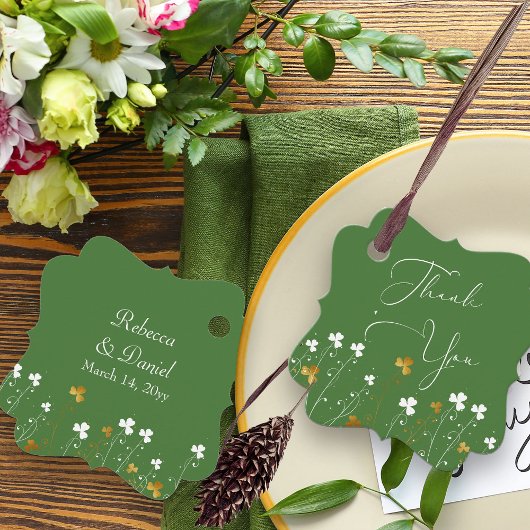 Shamrock Wildflower Groen Goud Ierse bruiloft Bedankjes Labels