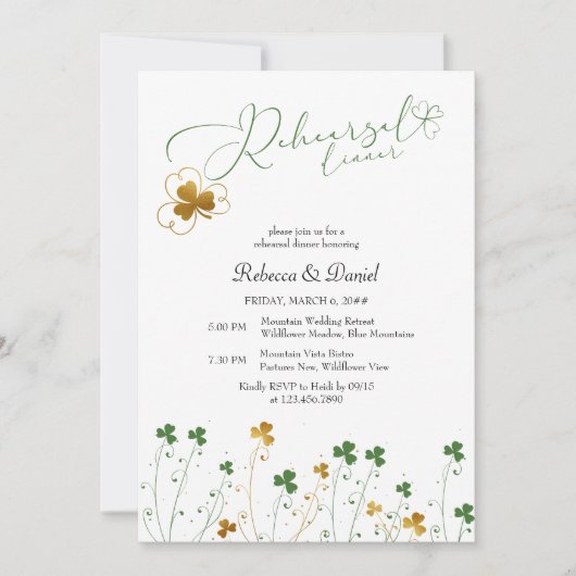 Shamrock Wildflower Wedding Rehearsal Dinner Kaart (Voorkant)