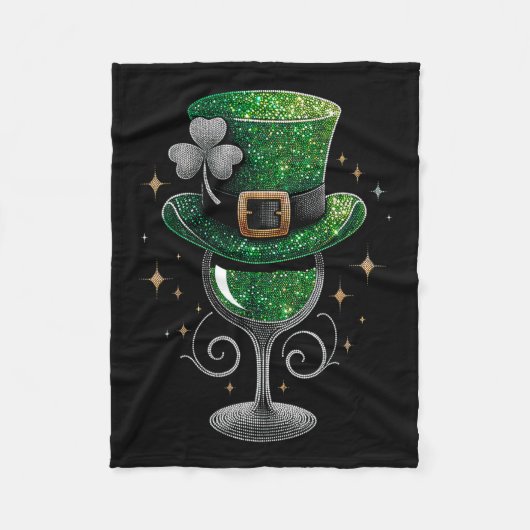 Shamrock Wine Gles Drink St Patricks Day Irish Fleece Deken (Voorkant)