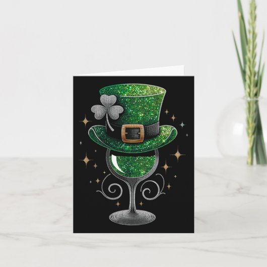 Shamrock Wine Gles Drink St Patricks Day Irish Kaart (Voorkant)