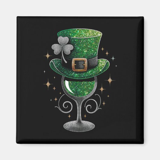 Shamrock Wine Gles Drink St Patricks Day Irish Magneet (Voorkant)