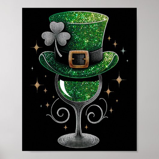 Shamrock Wine Gles Drink St Patricks Day Irish Poster (Voorkant)