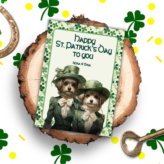 Shamrock-zusters: Maltese pups vieren St. Paddy Feestdagenkaart