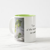 Shamrocken in een fles tweekleurige koffiemok (Voorkant links)