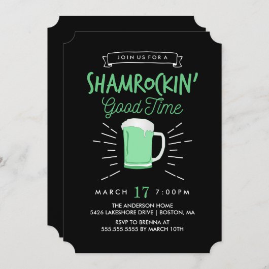 Shamrockin' Good Time St. Patrick's Day Uitnodigen Kaart (Voorkant / Achterkant)