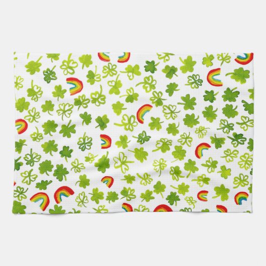 Shamrocks and Rainbows Waterverf Ierland Theedoek (Horizontaal)