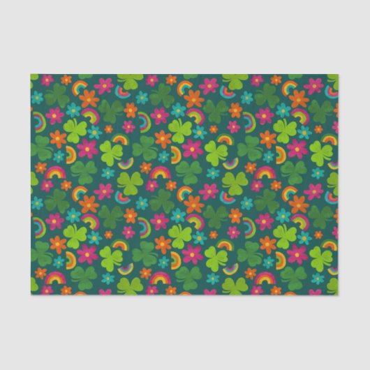 Shamrocks, Bloemen en Regenbogen St. Patrick's Day Tissuepapier (Voorkant)