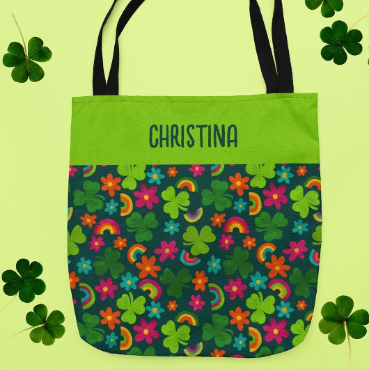 Shamrocks, Bloemen en Regenbogen St. Patrick's Day Tote Bag