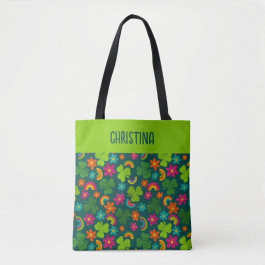 Shamrocks, Bloemen en Regenbogen St. Patrick's Day Tote Bag (Voorkant)