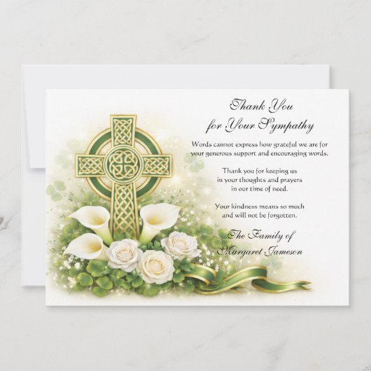 Shamrocks Catholic Irish Celtic Cross Condolence  Bedankkaart (Voorkant)
