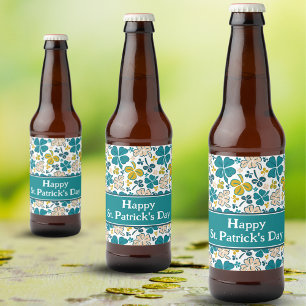Shamrocks Clover Green St. Patrick's Day Pattern Bier Etiket