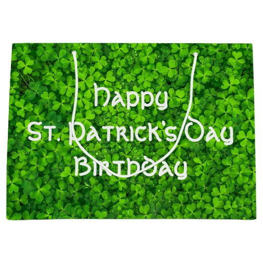 Shamrocks Clover Leaves St. Patrick's Day Birthday Groot Cadeauzakje (Voorkant)