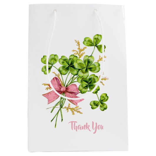 Shamrocks  Cute Pink Lucky Girl Baby shower Medium Cadeauzakje (Voorkant)