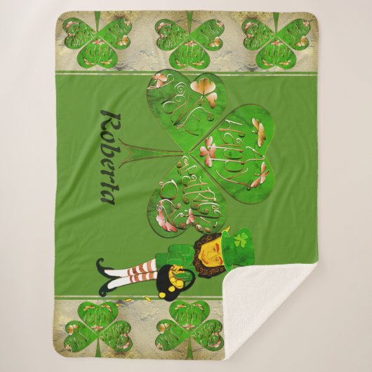 Shamrocks & een Leprechaun Sherpa Deken (Voorkant)
