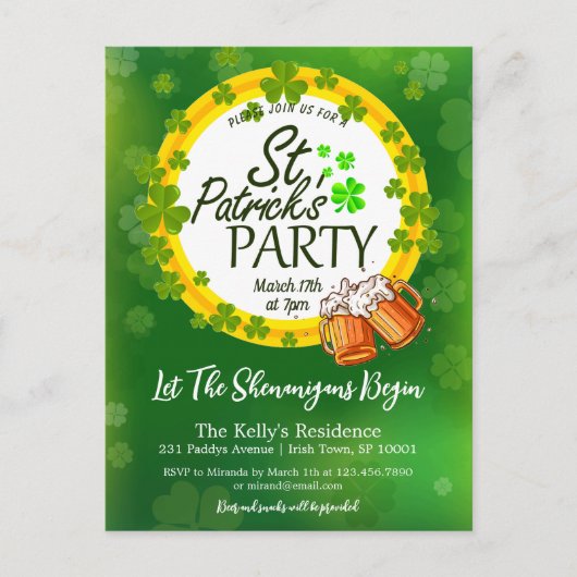 Shamrocks en bier St. Patrick's Day Uitnodiging (Voorkant)
