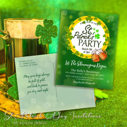 Shamrocks en bier St. Patrick's Day Uitnodiging