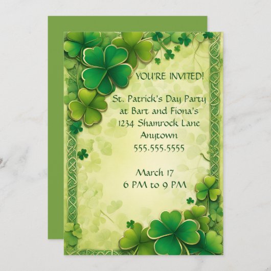 Shamrocks en Celtic Knot Lijst St. Patrick's Day Kaart (Voorkant / Achterkant)