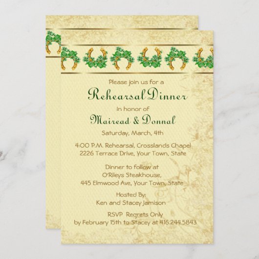 Shamrocks en Gold Irish Rephearsal Dinner Kaart (Voorkant / Achterkant)