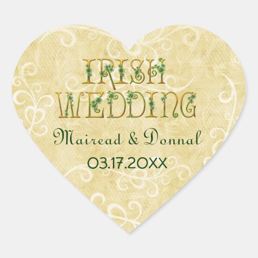 Shamrocks en Gold Irish Wedding Hart Sticker (Voorkant)