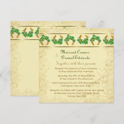Shamrocks en Gold Irish Wedding Kaart (Voorkant / Achterkant)