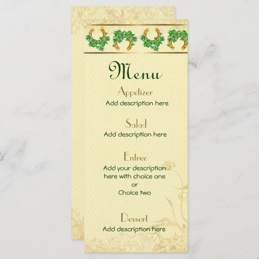 Shamrocks en Gold Irish Wedding Menu (Voorkant / Achterkant)