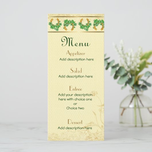 Shamrocks en Gold Irish Wedding Menu (Staand voorkant)