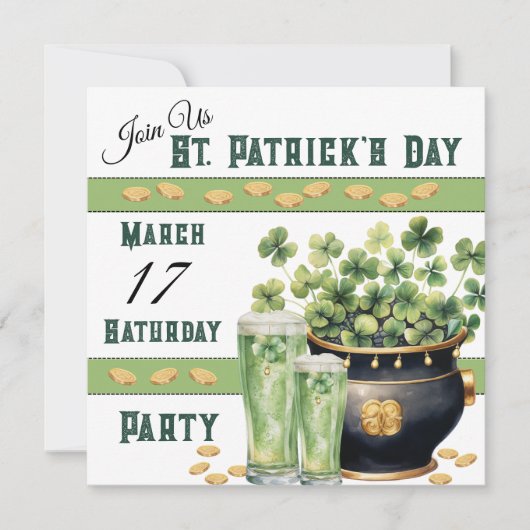 Shamrocks en Groen Bier St Patricks' Day Party Kaart (Voorkant)