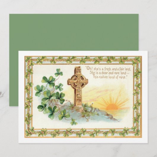 shamrocks en Keltische Kruis Feestdagenkaart (Voorkant / Achterkant)