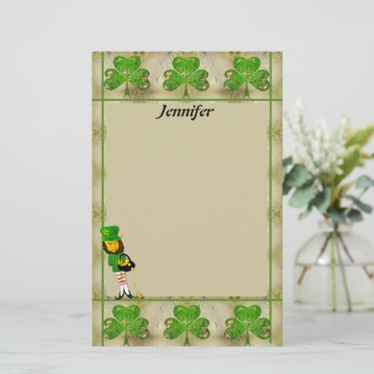 Shamrocks en Leprechauns Briefpapier (Staand voorkant)