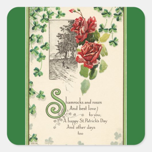  shamrocks en Rozen Vierkante Sticker (Voorkant)