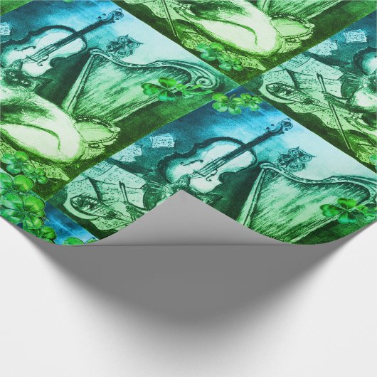 Shamrocks en St.Patrick's Day Cat Making Music Cadeaupapier (Hoek)