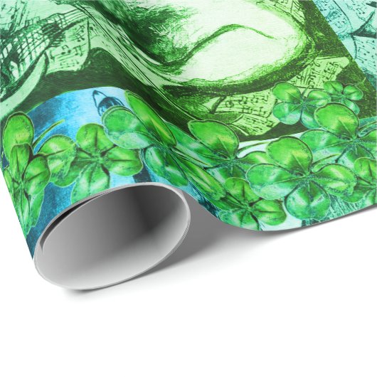 Shamrocks en St.Patrick's Day Cat Making Music Cadeaupapier (Rol Hoek)