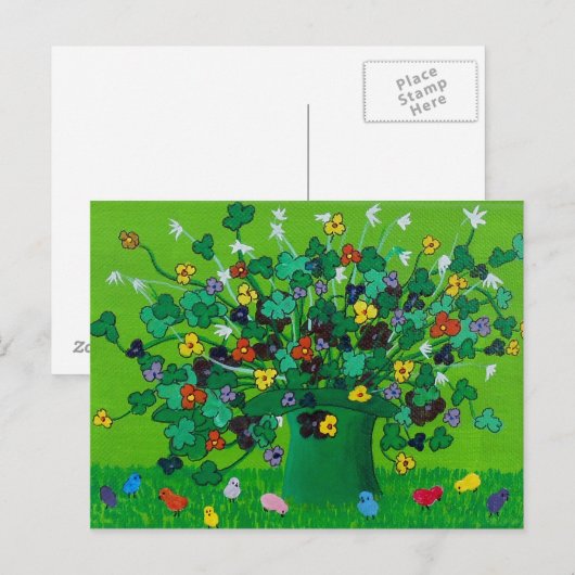 Shamrocks, Flowers en Chicken Briefkaart (Voorkant / Achterkant)