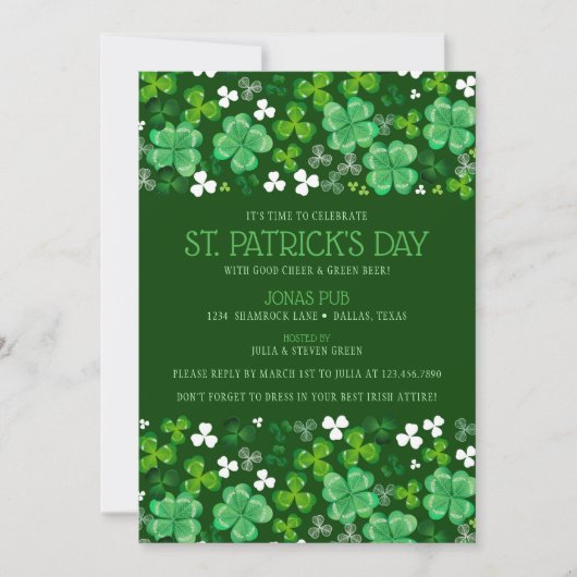 Shamrocks Galore St. Patrick's Day Party Invite (Voorkant)