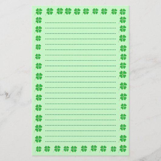 Shamrocks, getrimd in gouden, geblindeerde banketb briefpapier (Voorkant)