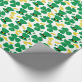 Shamrocks Gold Coins Leprechaun Pet Pattern Cadeaupapier (Hoek)