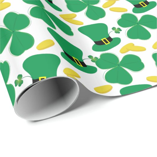 Shamrocks Gold Coins Leprechaun Pet Pattern Cadeaupapier (Rol Hoek)