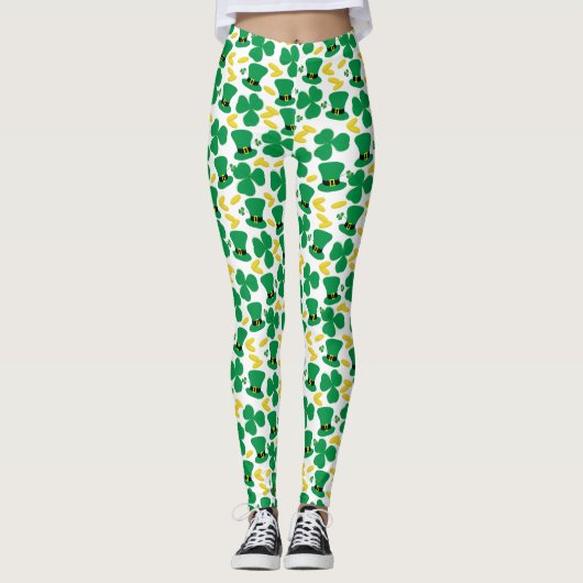 Shamrocks Gold Coins Leprechaun Pet Pattern Leggings (Voorkant)