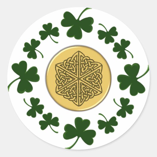 ! Shamrocks - Gold Irish Celtic Ronde Sticker (Voorkant)
