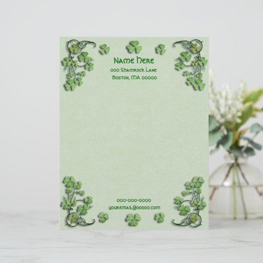 Shamrocks Green Faux Parchment Persoonlijk Briefhoofd (Staand voorkant)
