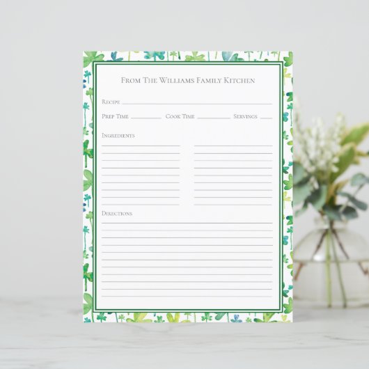Shamrocks Green White Recipe Paper Sheet (Staand voorkant)