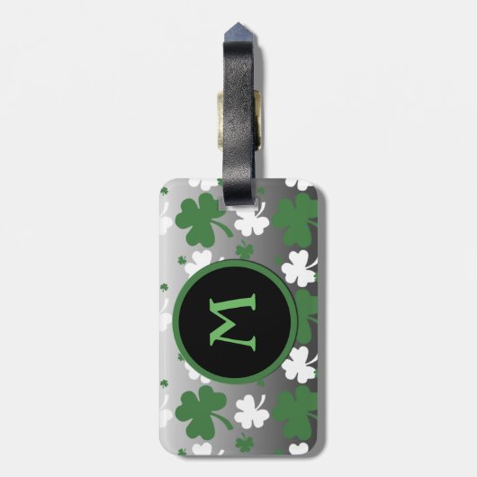 Shamrocks, groen en wit op gegraveerd veld bagagelabel (Achterkant verticaal)