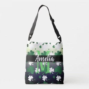 Shamrocks, groen en wit op gegraveerd veld crossbody tas