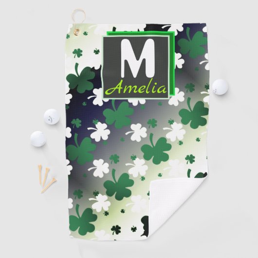 Shamrocks, groen en wit op gegraveerd veld golfhanddoek (Insitu)