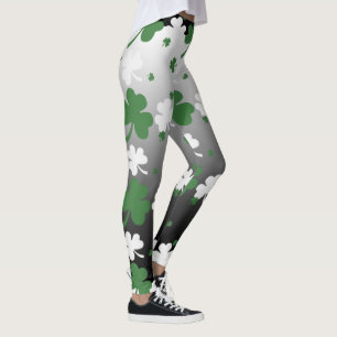 Shamrocks, groen en wit op gegraveerd veld leggings